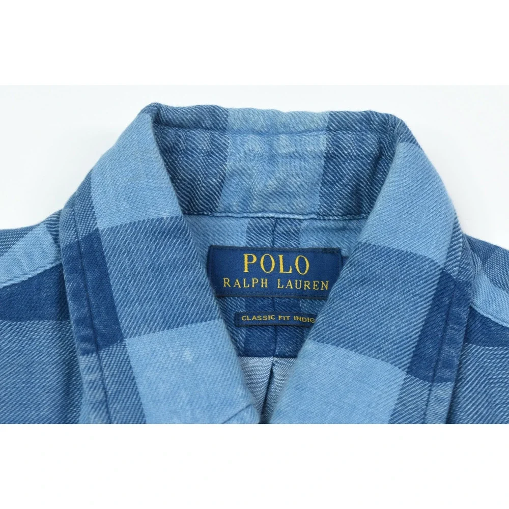 Polo Ralph Lauren Double-Faced Shirt Mens Small Blue Indigo Plaid Classic Fit